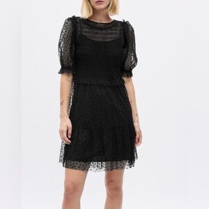 GAP Black Sheer Polka Dot Mini Dress. Size M